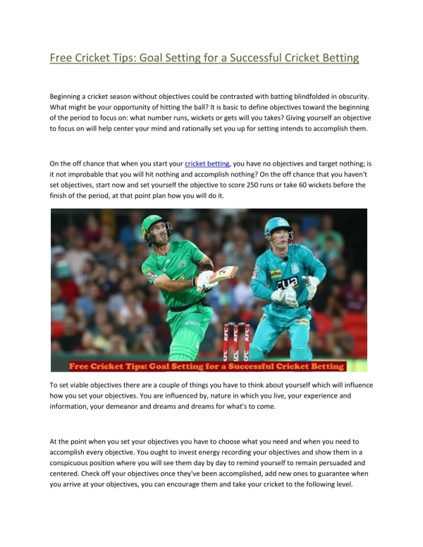 Free Cricket Tips: Goal Setting for a Successful Cricket Betting
