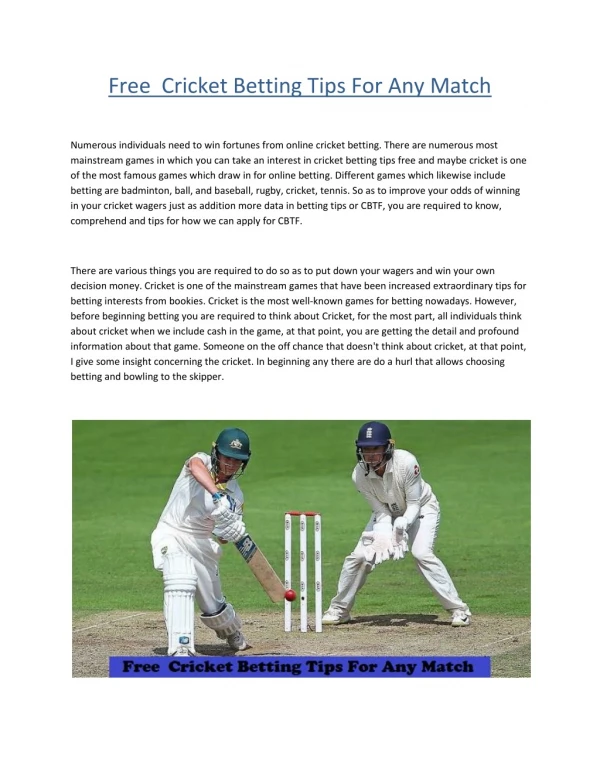 Free  Cricket Betting Tips For Any Match