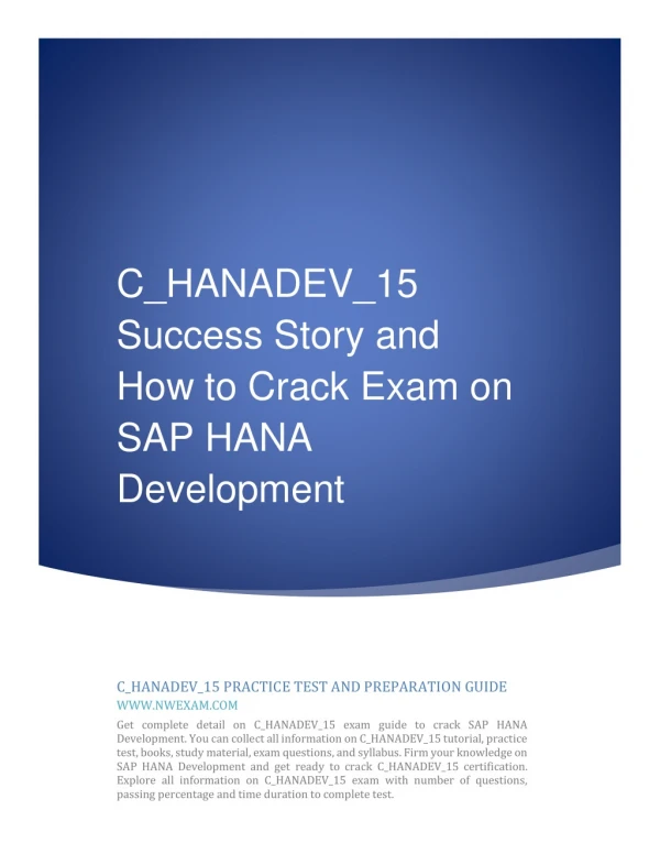 C_HANADEV_15 Success Story and How to Crack Exam on SAP HANA Development