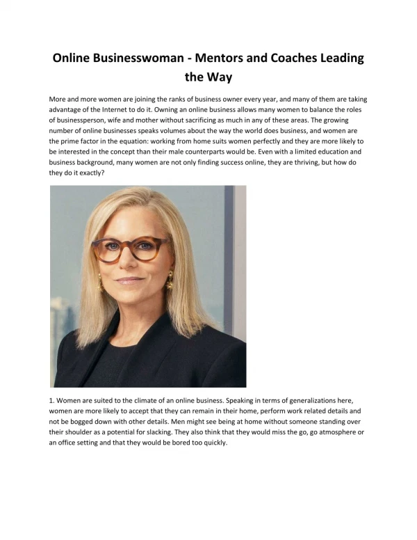 online businesswoman mentors and coaches leading