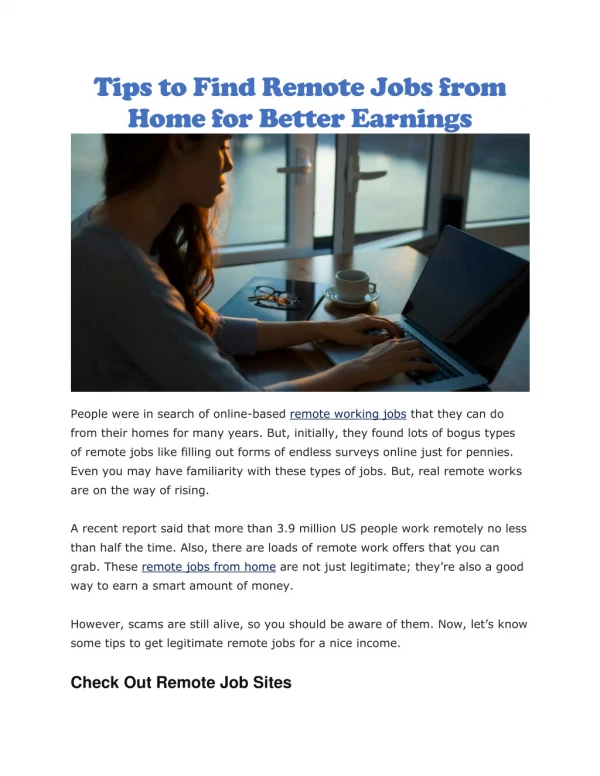 Tips to Find Remote Jobs from Home for Better Earnings