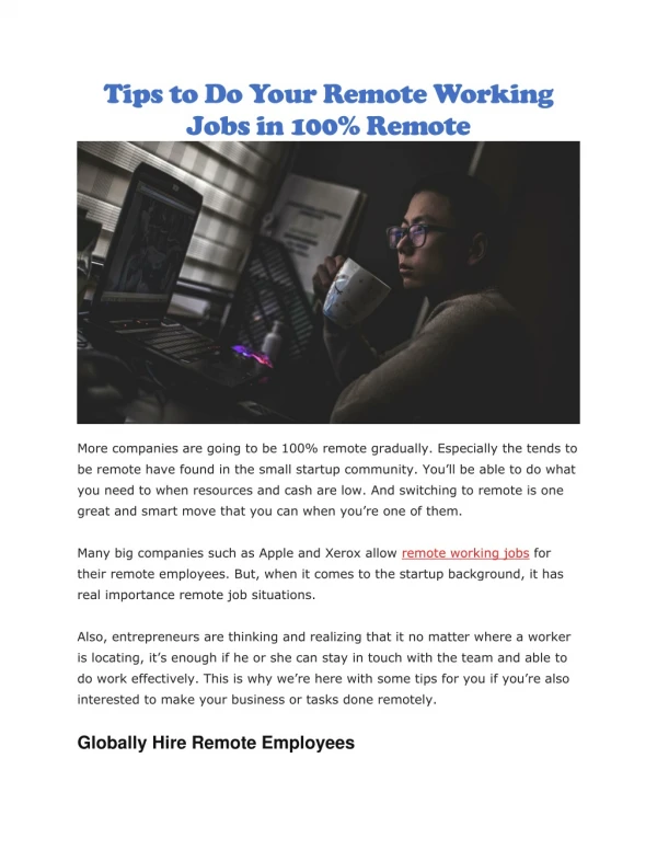 Tips to Do Your Remote Working Jobs in 100% Remote