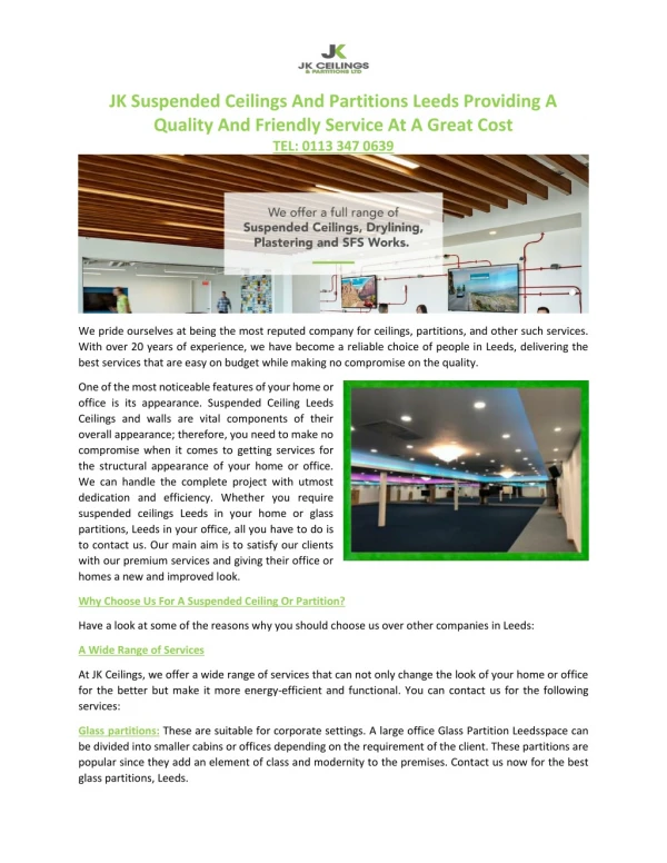 jk suspended ceilings and partitions leeds