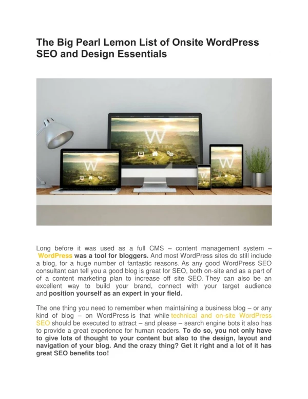 The Big Pearl Lemon List of Onsite WordPress SEO and Design Essentials