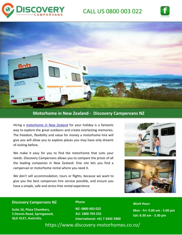 Motorhome in New Zealand -  Discovery Campervans NZ