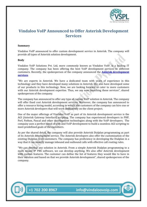 vindaloo voip announced to offer asterisk