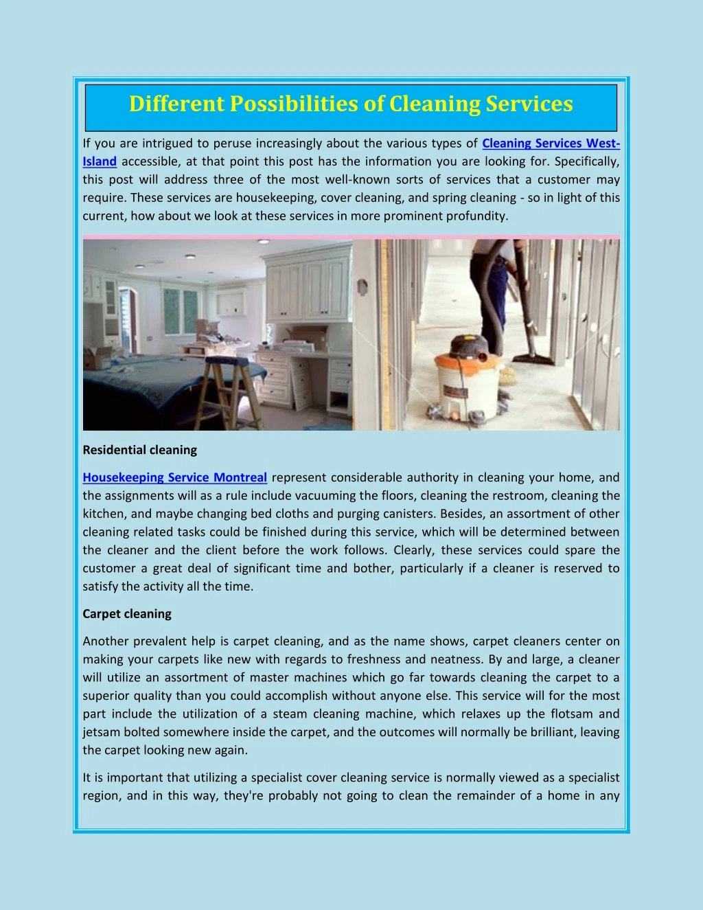 different possibilities of cleaning services