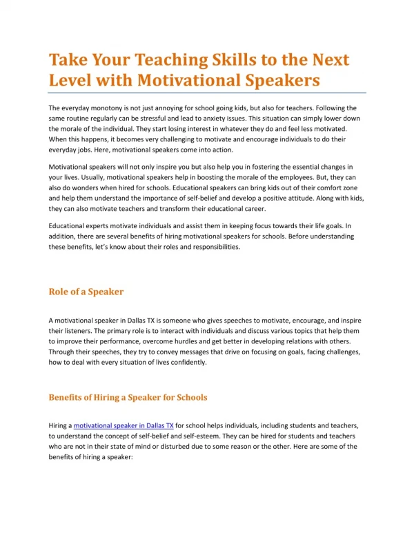 Take Your Teaching Skills to the Next Level with Motivational Speakers