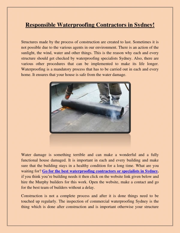 responsible waterproofing contractors in sydney