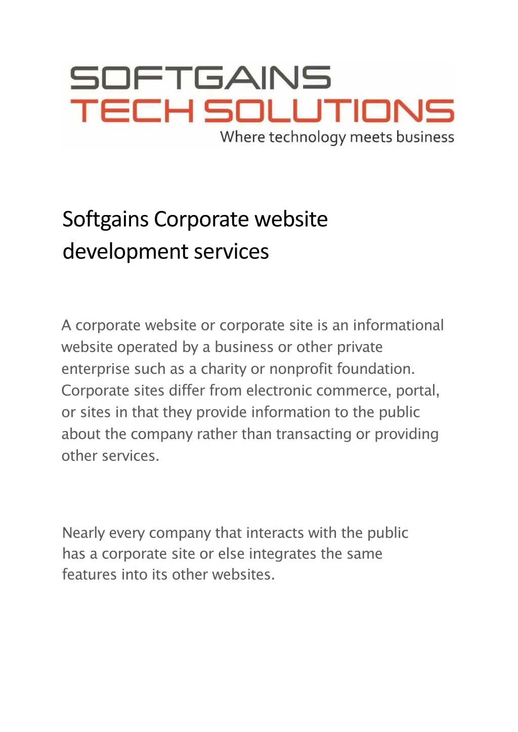 softgains corporate website development services
