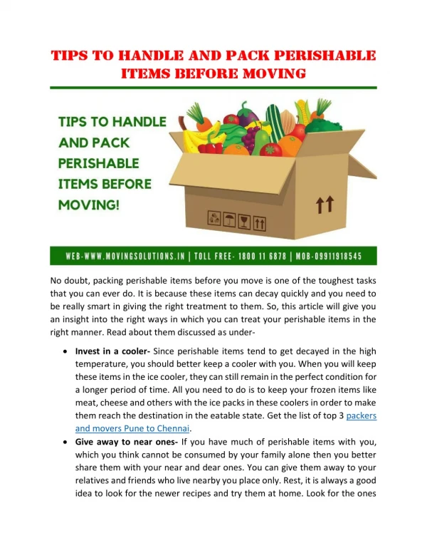 Tips to handle and pack perishable items before moving