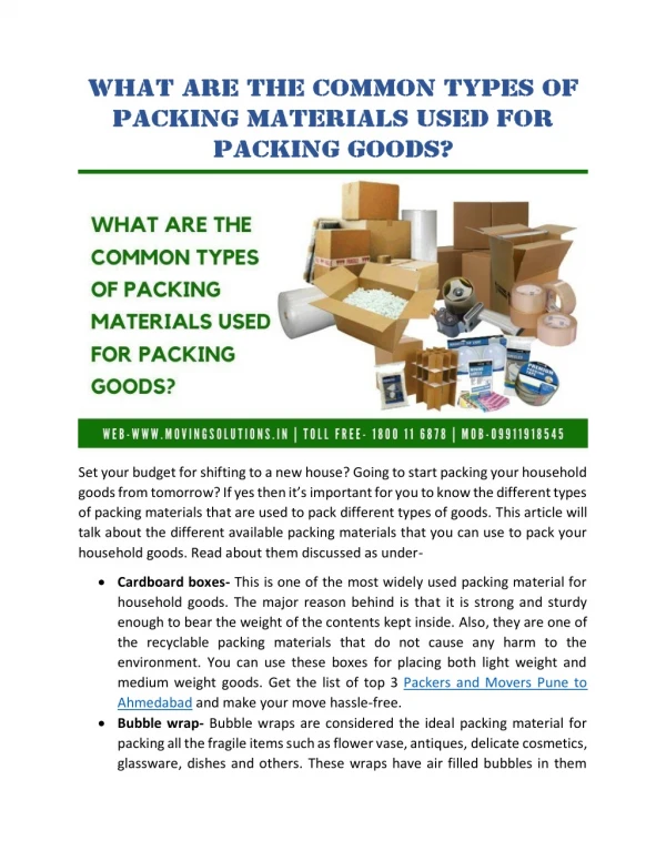 What are the common types of packing materials used for packing goods?