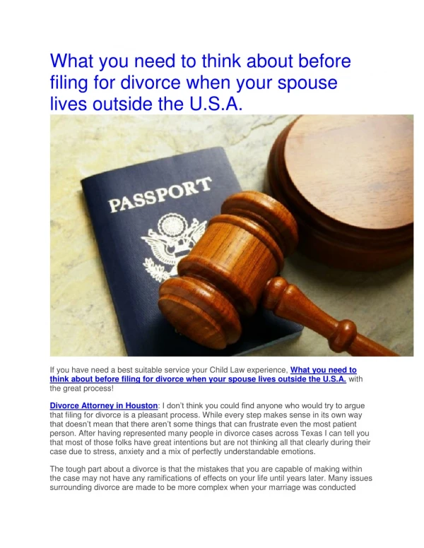What you need to think about before filing for divorce when your spouse lives outside the U.S.A.