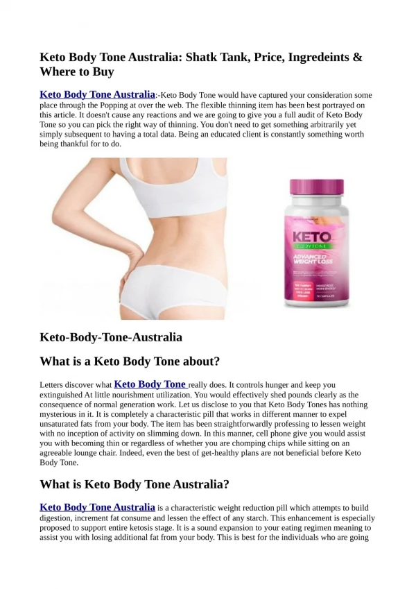 Keto Body Tone Australia:– Reviews, Weight loss Pills, Price & Where to Buy Now?