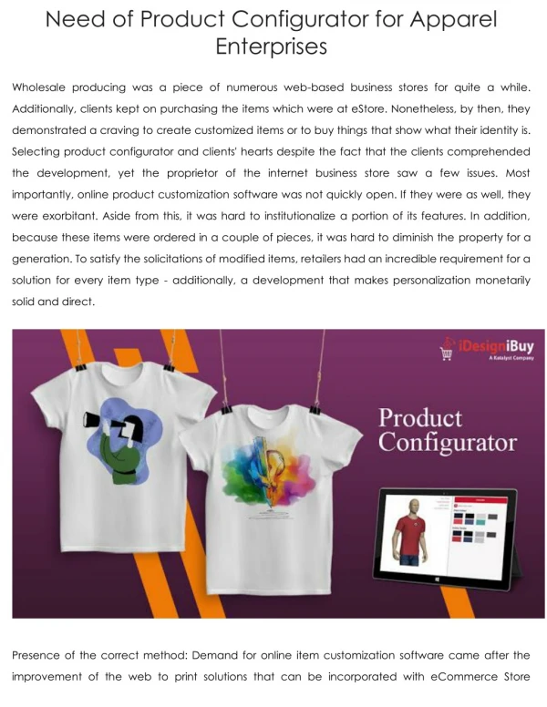 need of product configurator for apparel