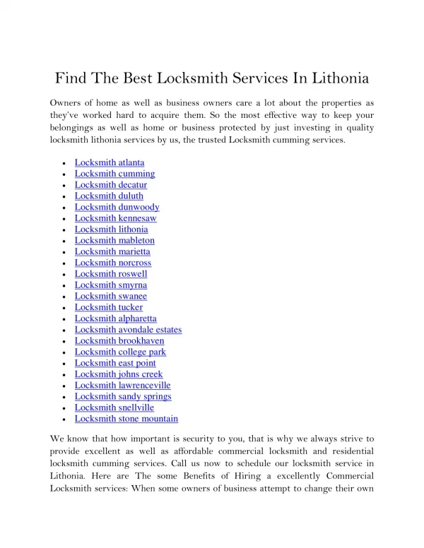 Find The Best Locksmith Services In Lithonia