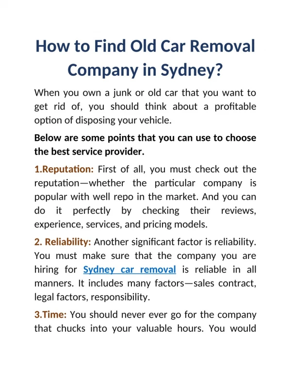 How to Find Old Car Removal Company in Sydney?