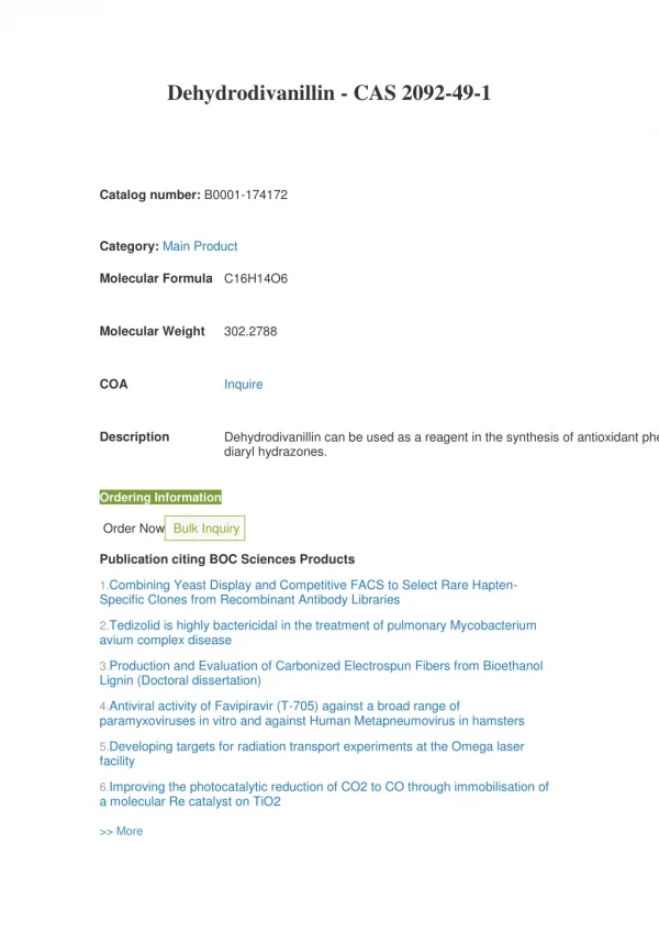 dehydrodivanillin cas 2092 49 1
