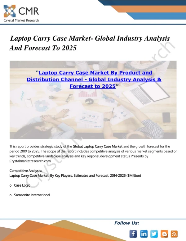 Laptop Carry Case Market - Global Industry Analysis & Forecast to 2025