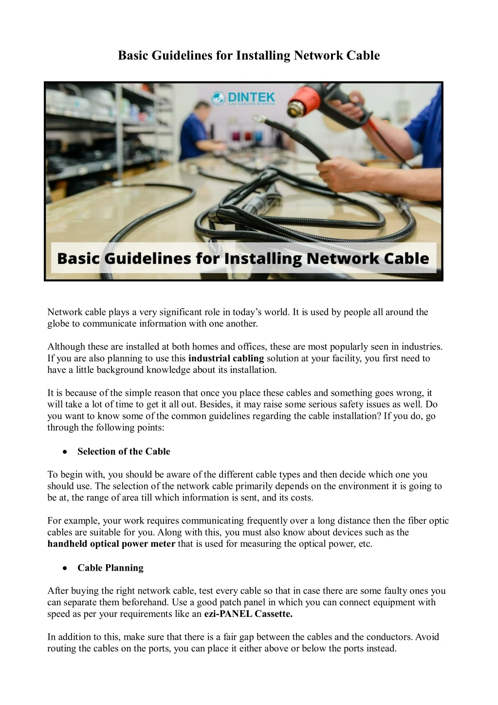 basic guidelines for installing network cable