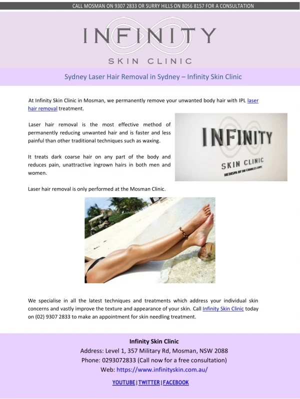 Sydney Laser Hair Removal in Sydney – Infinity Skin Clinic
