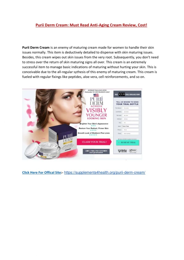 Purii Derm Cream: Must Read Anti-Aging Cream Review, Cost!