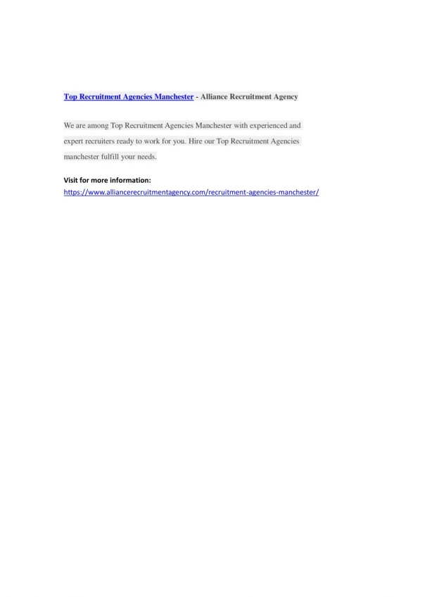 top recruitment agencies manchester alliance