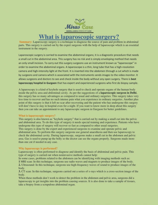 What is laparoscopic surgery?