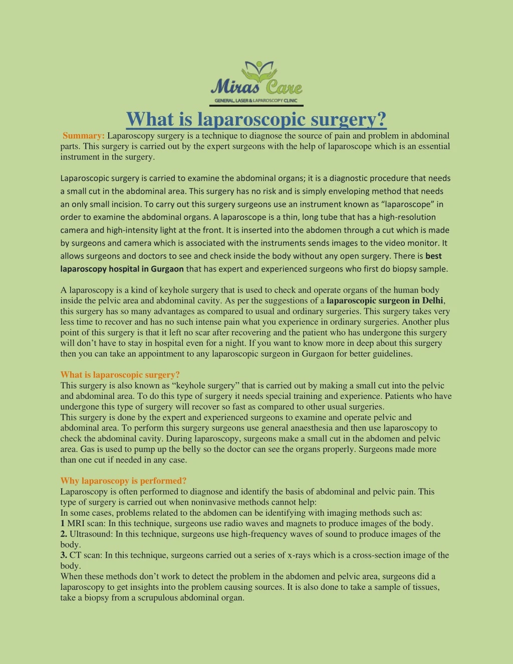 what is laparoscopic surgery summary laparoscopy