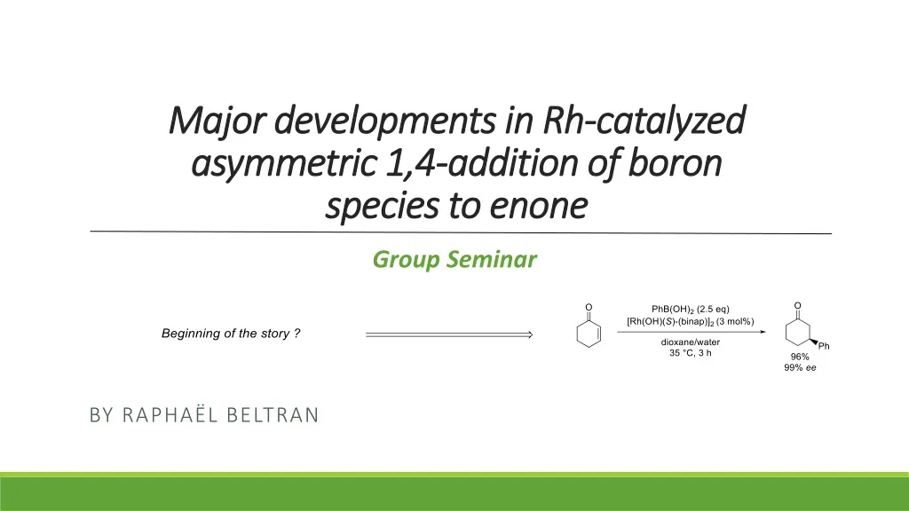 major developments in rh catalyzed asymmetric 1 4 addition of boron species to enone