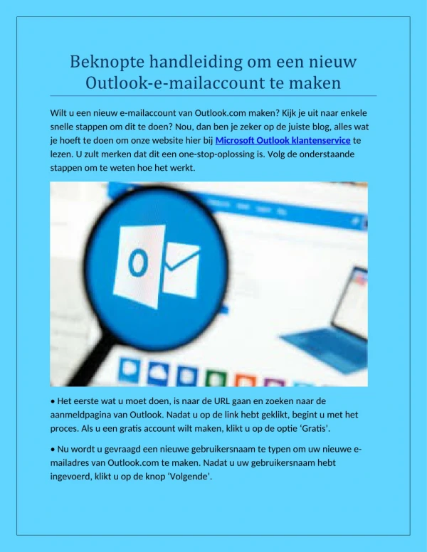 Beknopte handleiding voor het maken van een nieuw Outlook-e-mailaccount