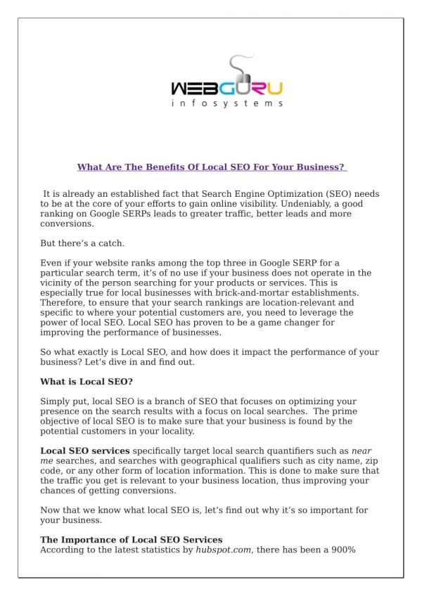 what are the benefits of local seo for your