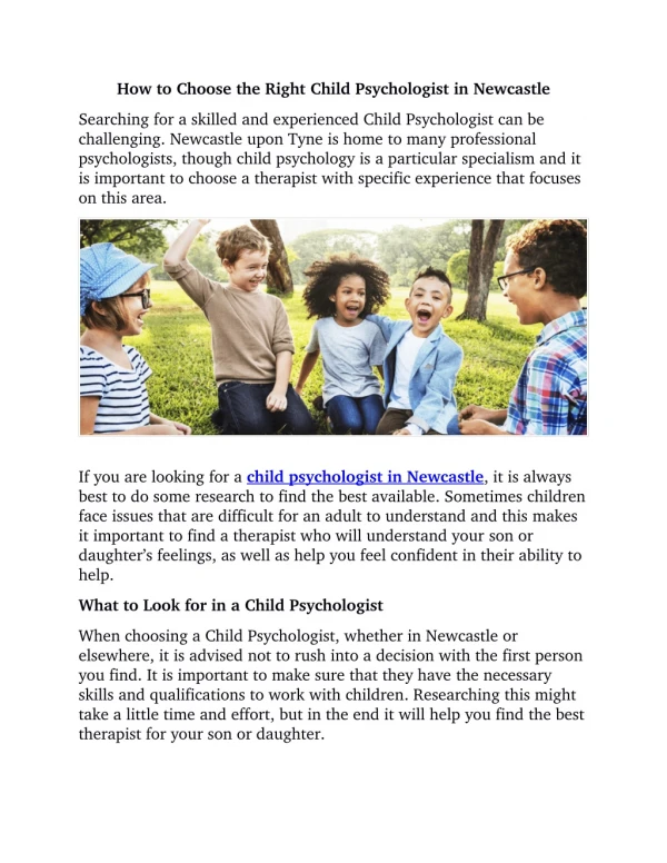 How to Choose the Right Child Psychologist in Newcastle