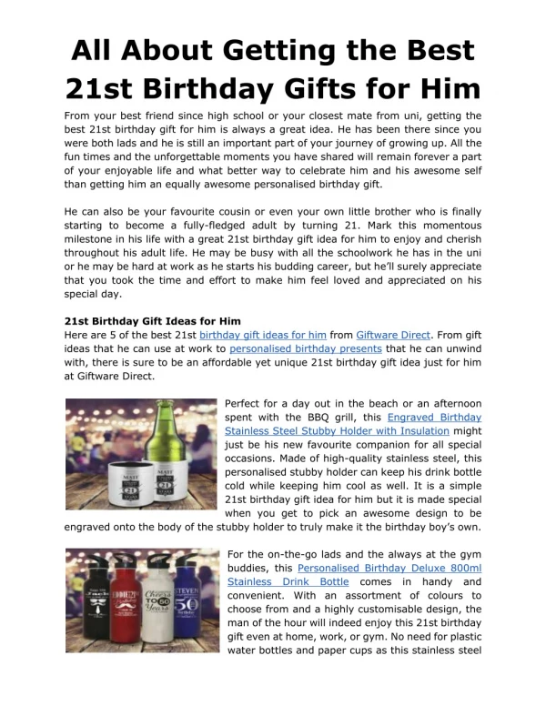All About Getting the Best 21st Birthday Gifts for Him