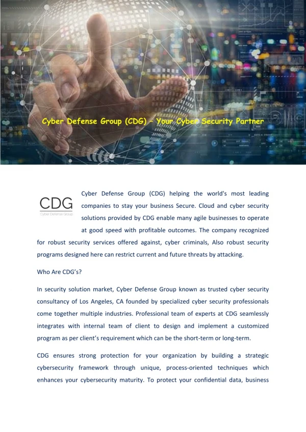Cyber Defense Group (CDG) – Your Cyber Security Partner