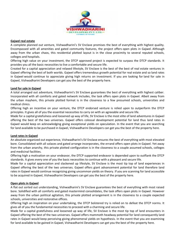 gajwel real estate a complete planned out venture