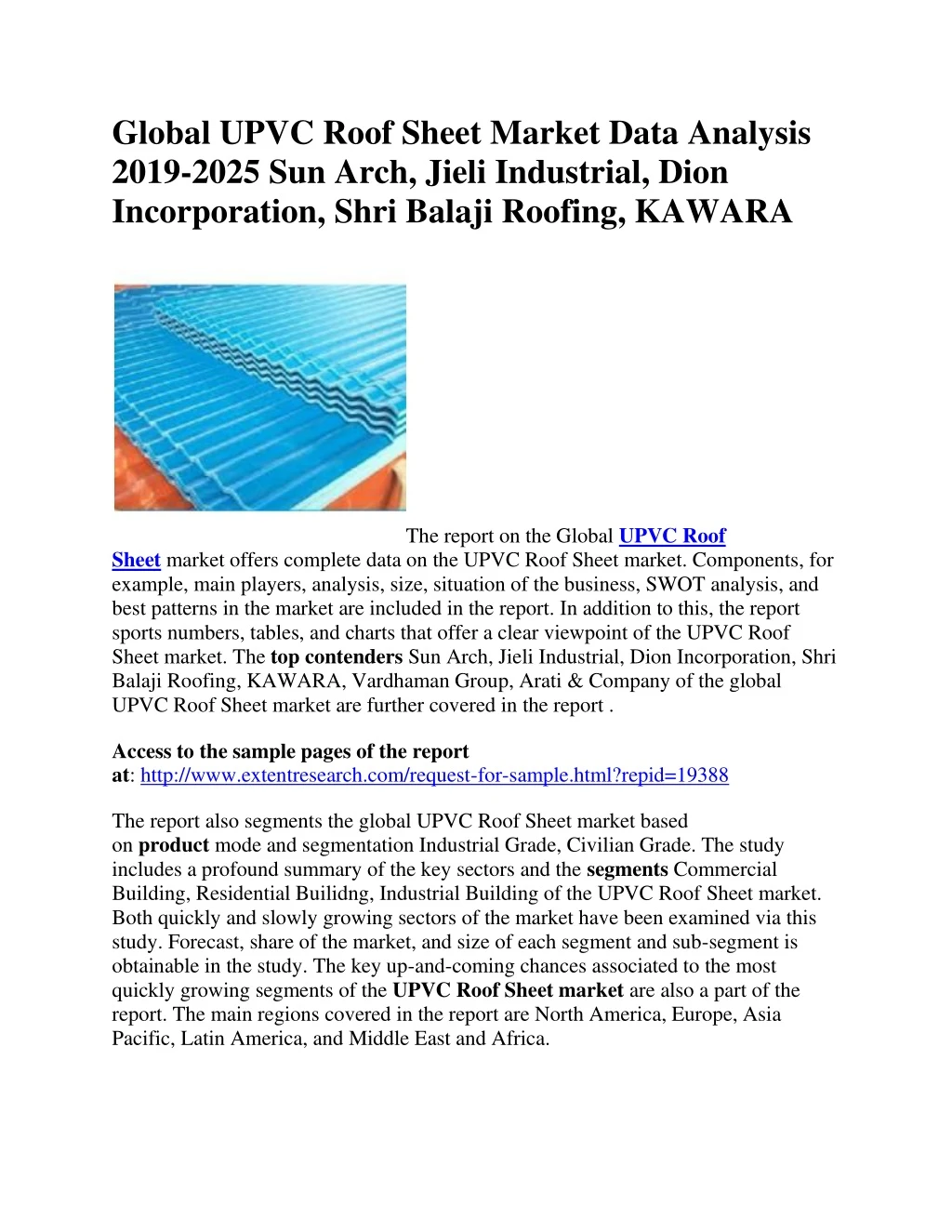 global upvc roof sheet market data analysis 2019