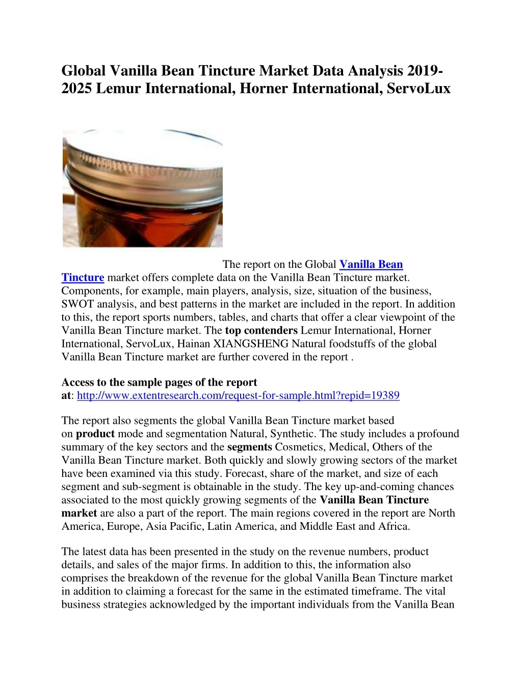 global vanilla bean tincture market data analysis