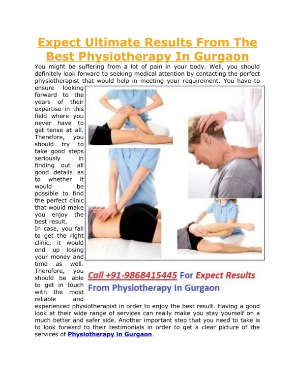 Call 09868415445 For Ultimate Results From The Best Physiotherapy In Gurgaon