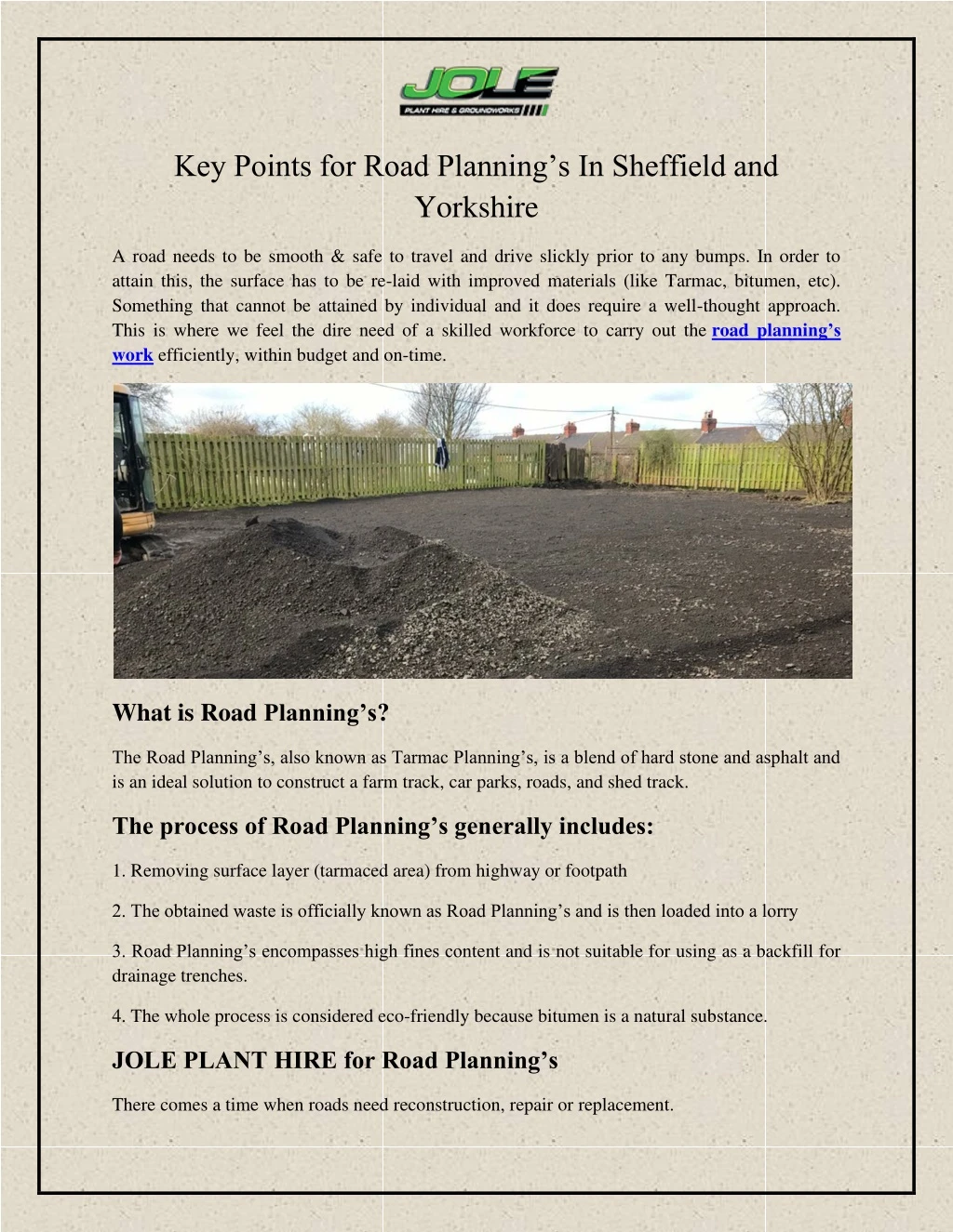 key points for road planning s in sheffield