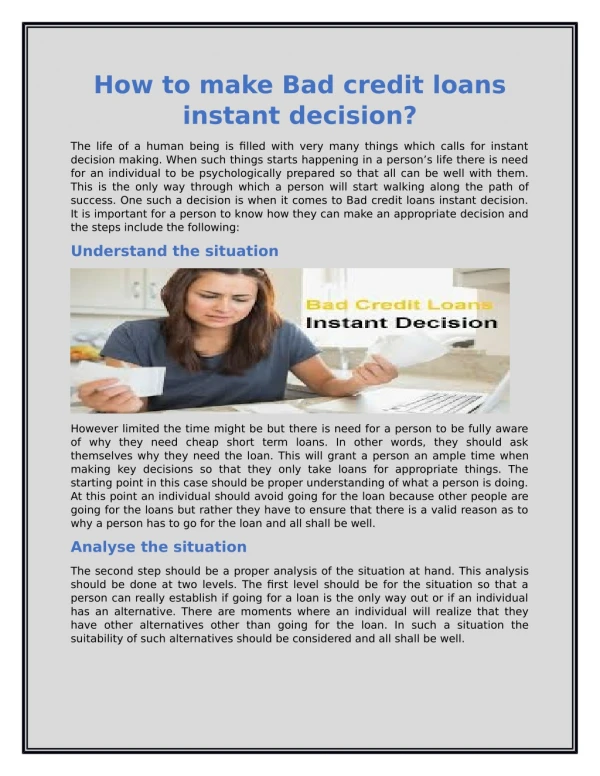 How to make Bad credit loans instant decision