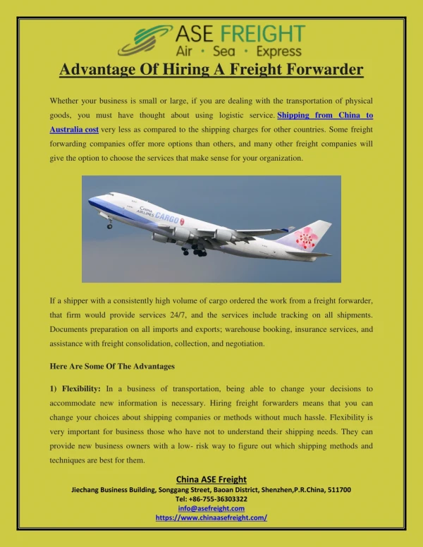 advantage of hiring a freight forwarder