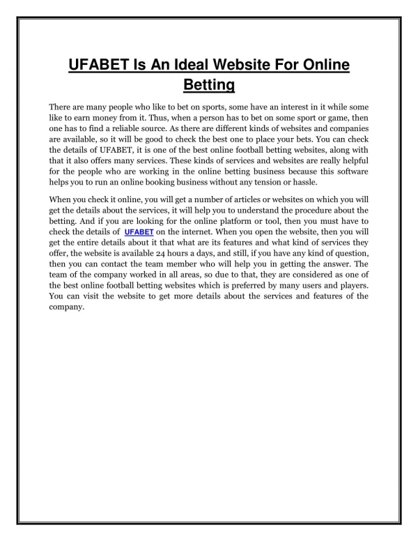 ufabet is an ideal website for online betting