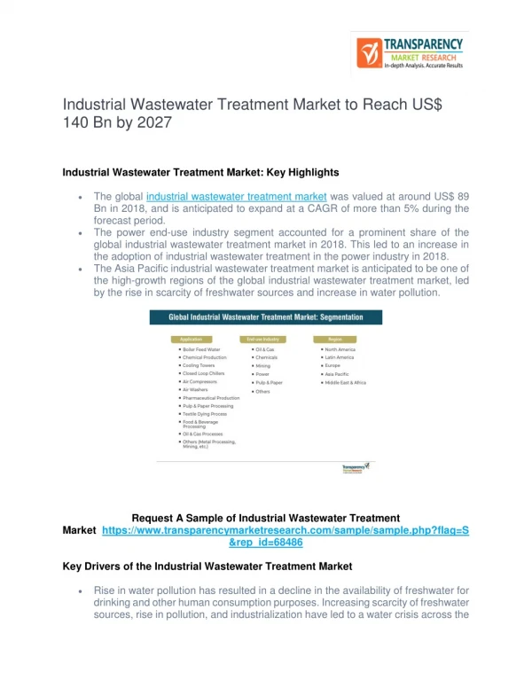 Industrial Wastewater Treatment Market to Reach US$ 140 Bn by 2027