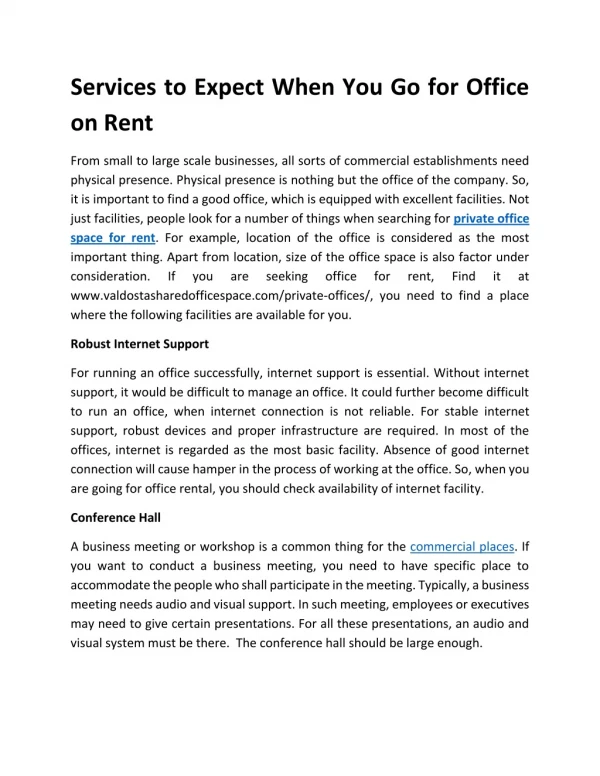 Services to Expect When You Go for Office on Rent