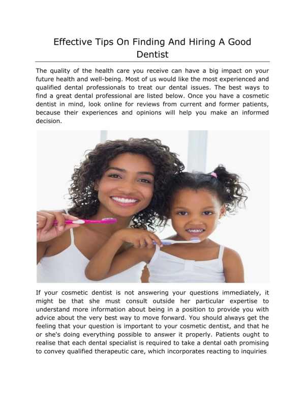 Effective Tips On Finding And Hiring A Good Dentist