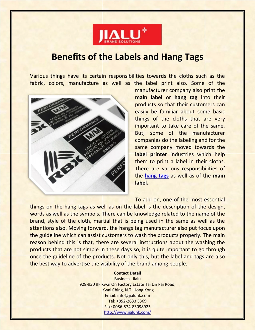 benefits of the labels and hang tags