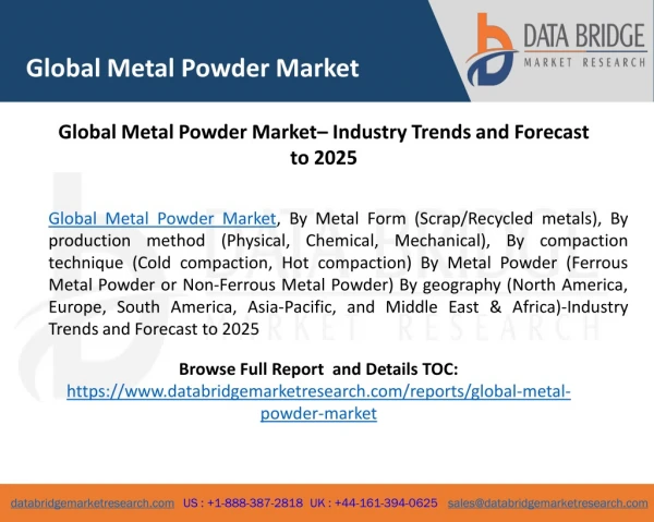 Global Metal Powder Market– Industry Trends and Forecast to 2025