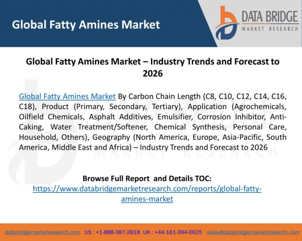 Global Fatty Amines Market – Industry Trends and Forecast to 2026
