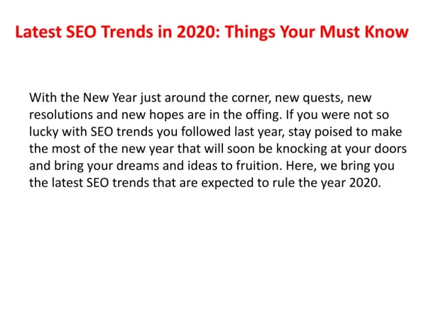 Latest SEO Trends in 2020: Things Your Must Know